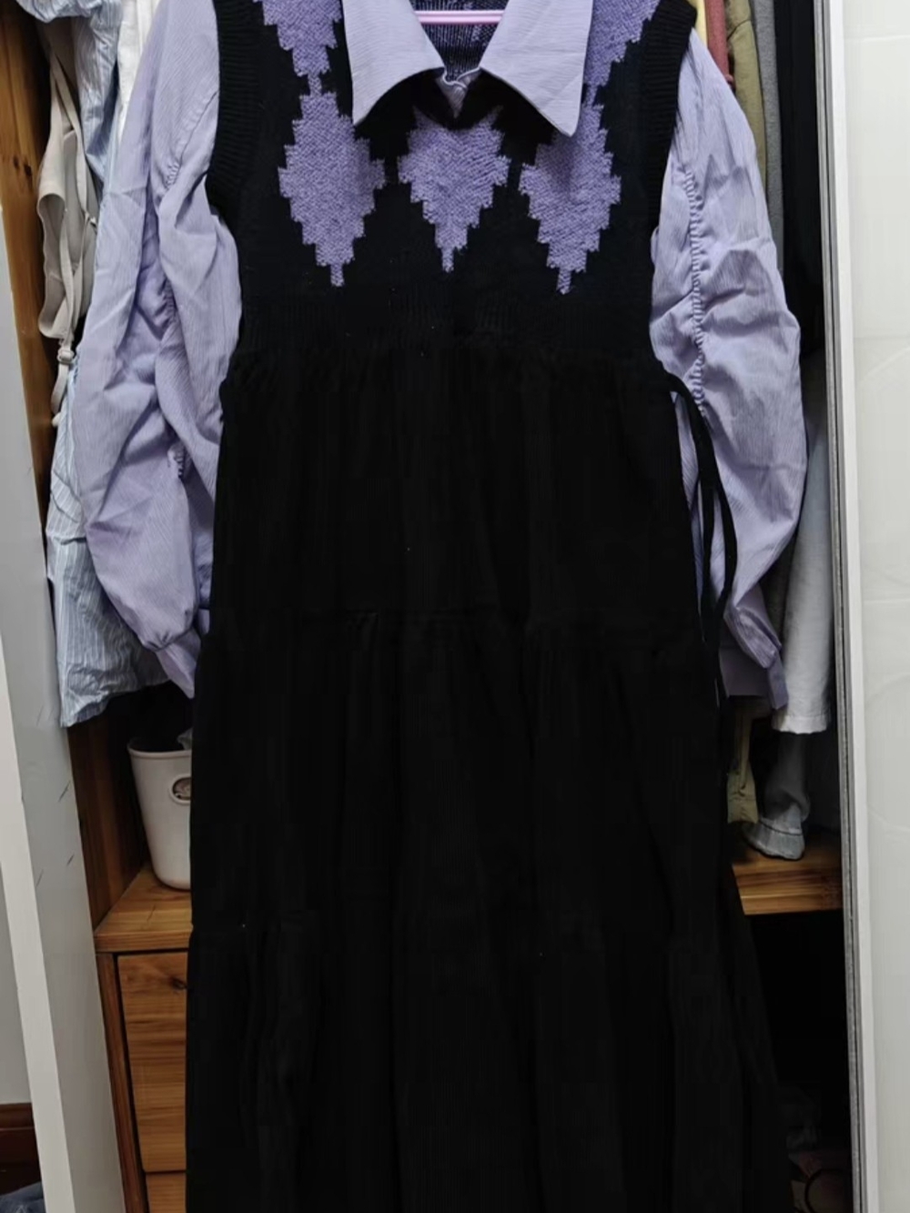 Black Sleeveless Dress with Lavender Knit Yoke